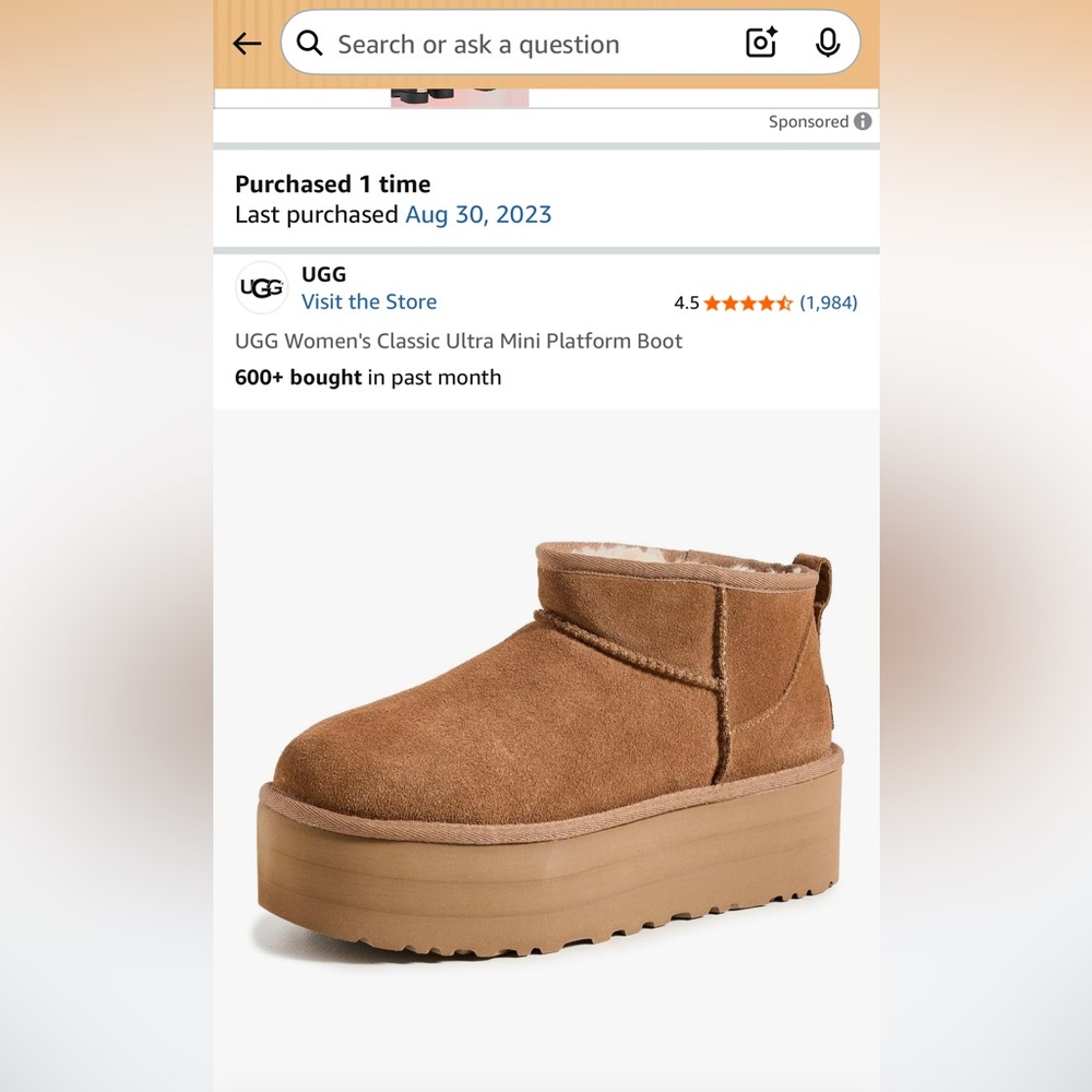 UGG Women's Classic Ultra Mini Platform Fashion Boot, Chestnut 7 LIKE NEW!